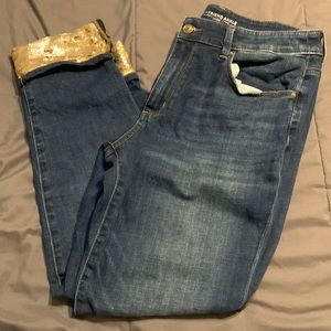 Boyfriend denim jeans with rose gold cuffs